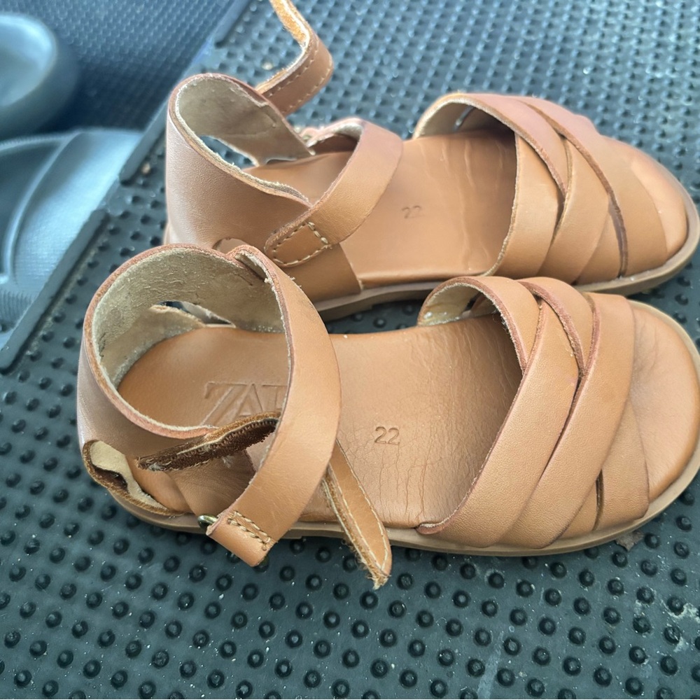 Zara Tan Leather Sandals with Ankle Strap